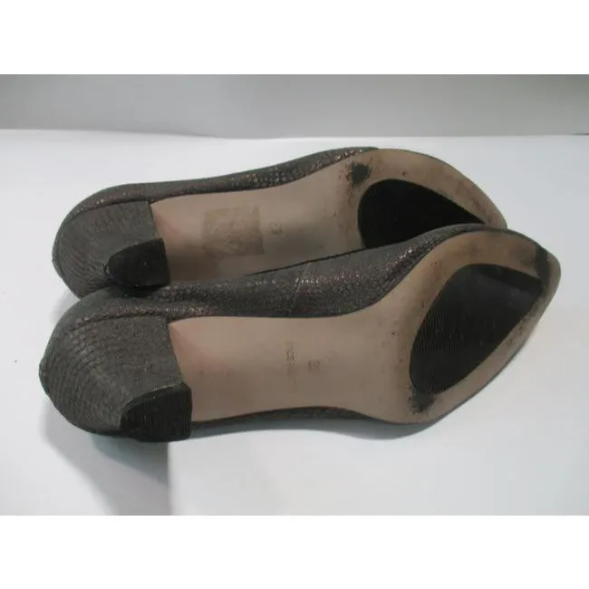 All Black Gray Iridescent Lizard Skin Pattern Rounded Pointed Toe Pumps Size Eu