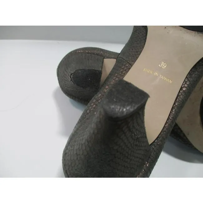 All Black Gray Iridescent Lizard Skin Pattern Rounded Pointed Toe Pumps Size Eu