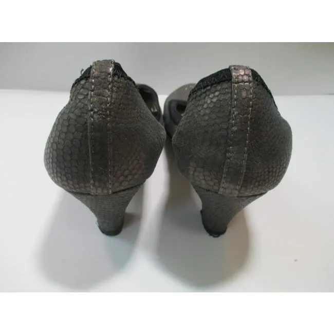 All Black Gray Iridescent Lizard Skin Pattern Rounded Pointed Toe Pumps Size Eu