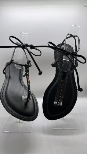 Bfb - Black Flat Sandals w/ Rhinestones