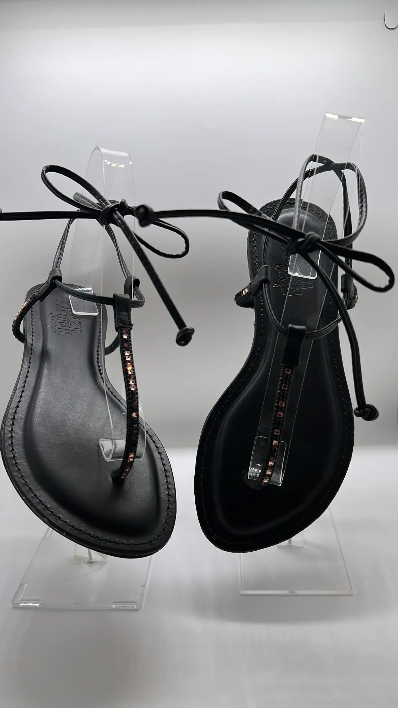 Bfb - Black Flat Sandals w/ Rhinestones