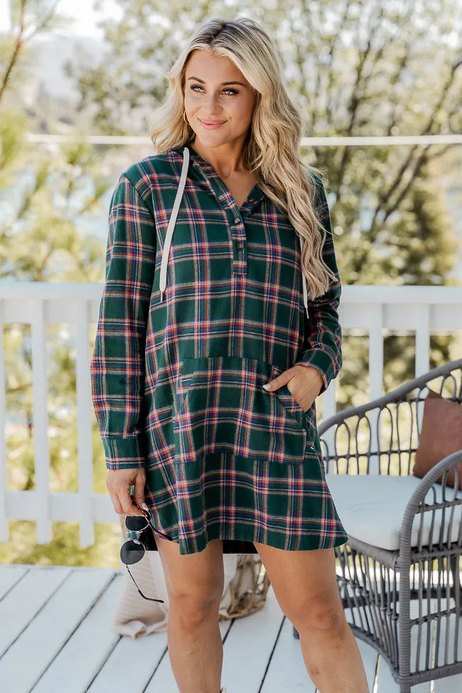 Changing With The Leaves Green Hooded Plaid Mini Dress FINAL SALE