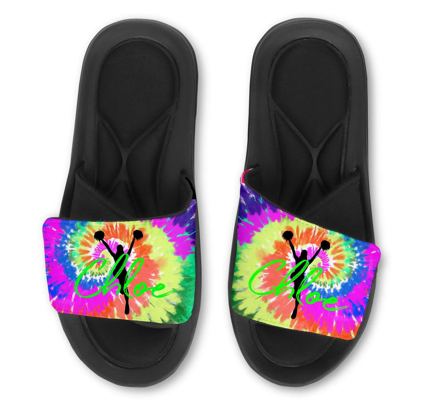 Cheerleader Tie Dye Custom Slides / Sandals - Choose your Background!