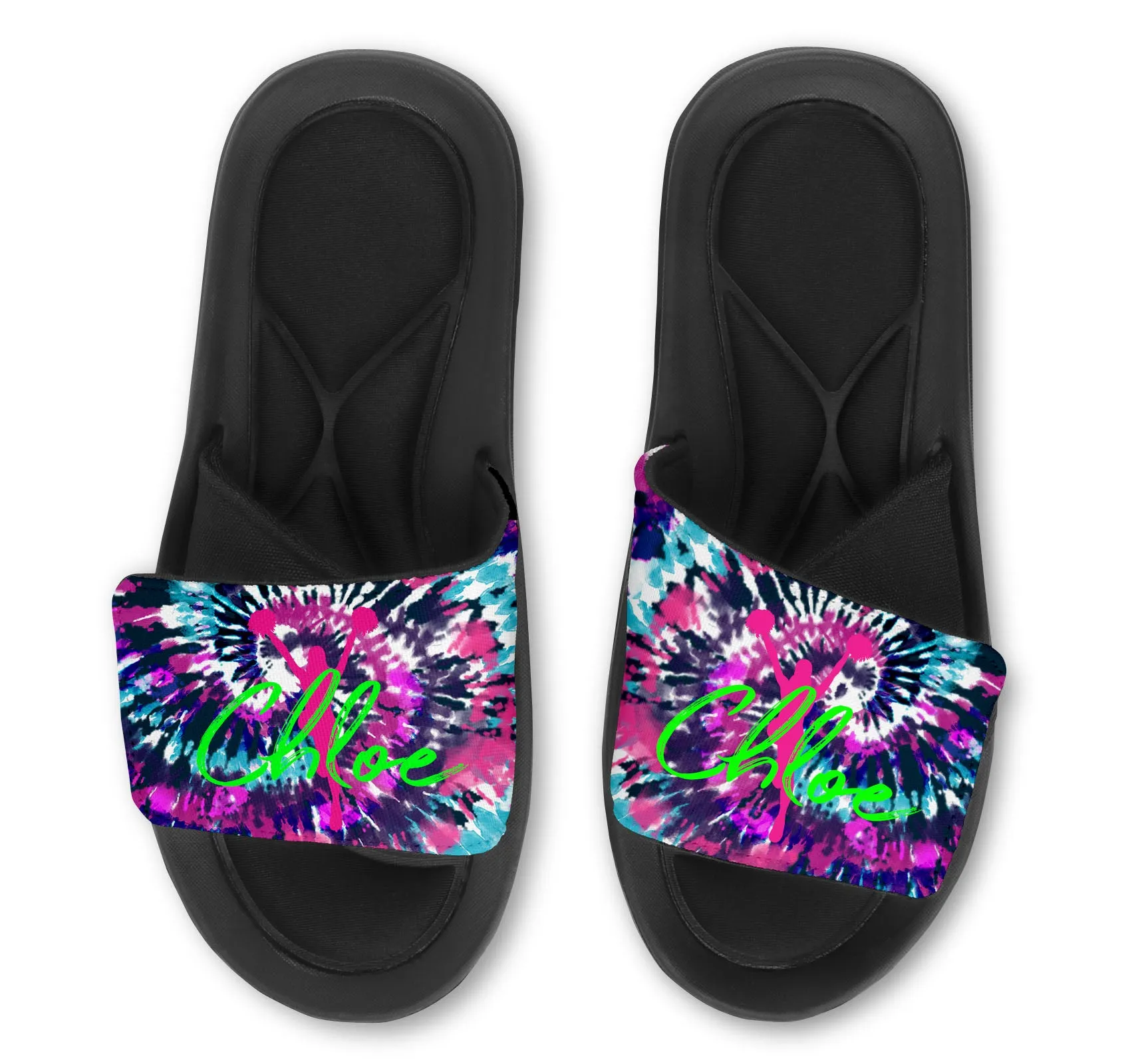 Cheerleader Tie Dye Custom Slides / Sandals - Choose your Background!