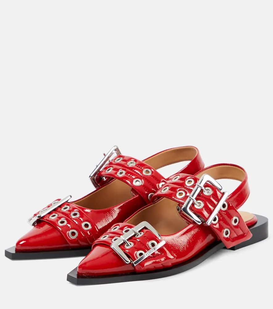 Ganni Faux leather slingback flats