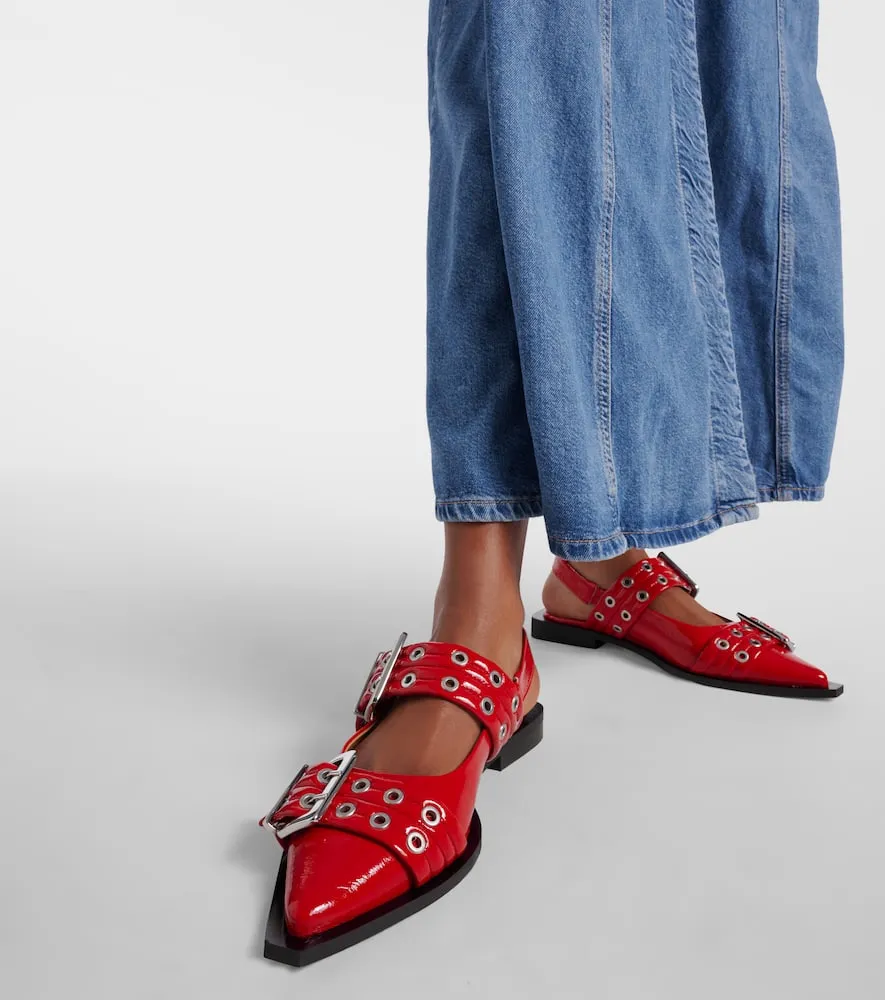 Ganni Faux leather slingback flats