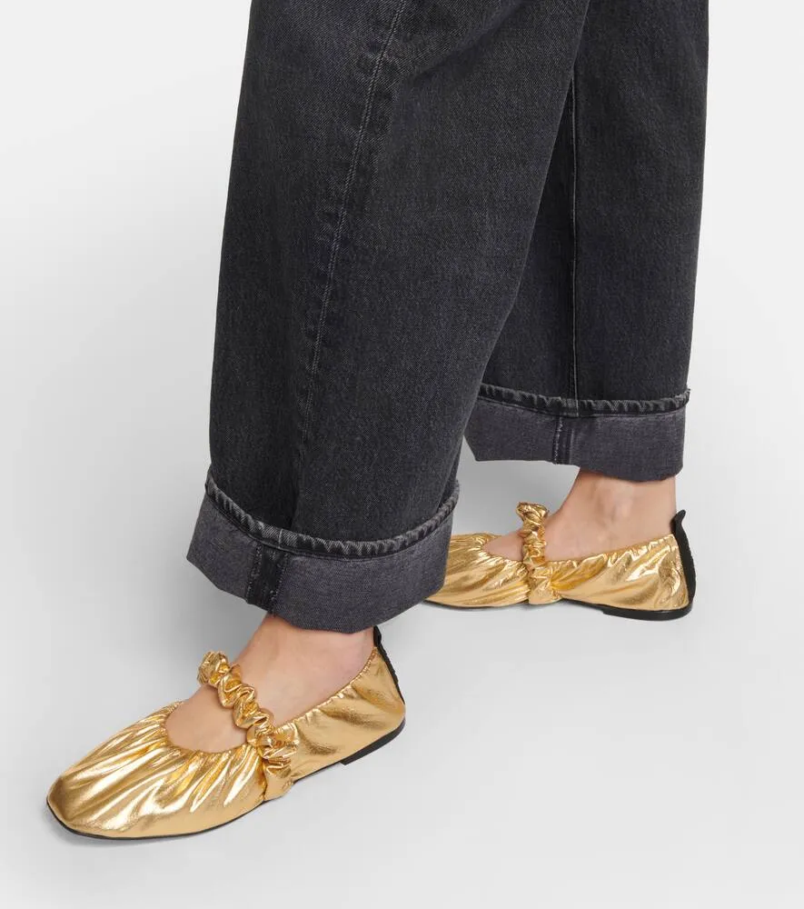 Ganni Scrunchie metallic ballet flats