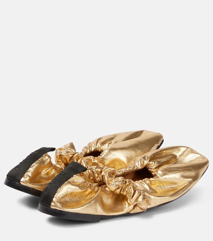 Ganni Scrunchie metallic ballet flats
