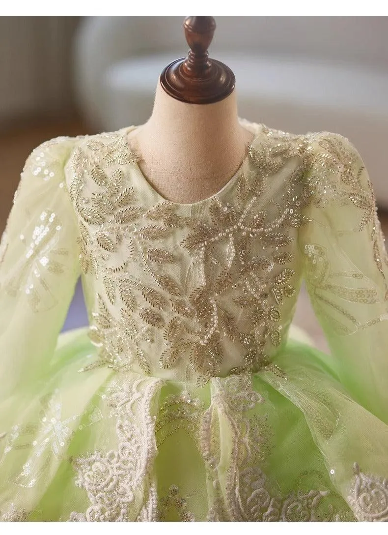 Girls Princess Dress Wedding Flower Girl Stage Performance Embroidered Girls Evening Dress