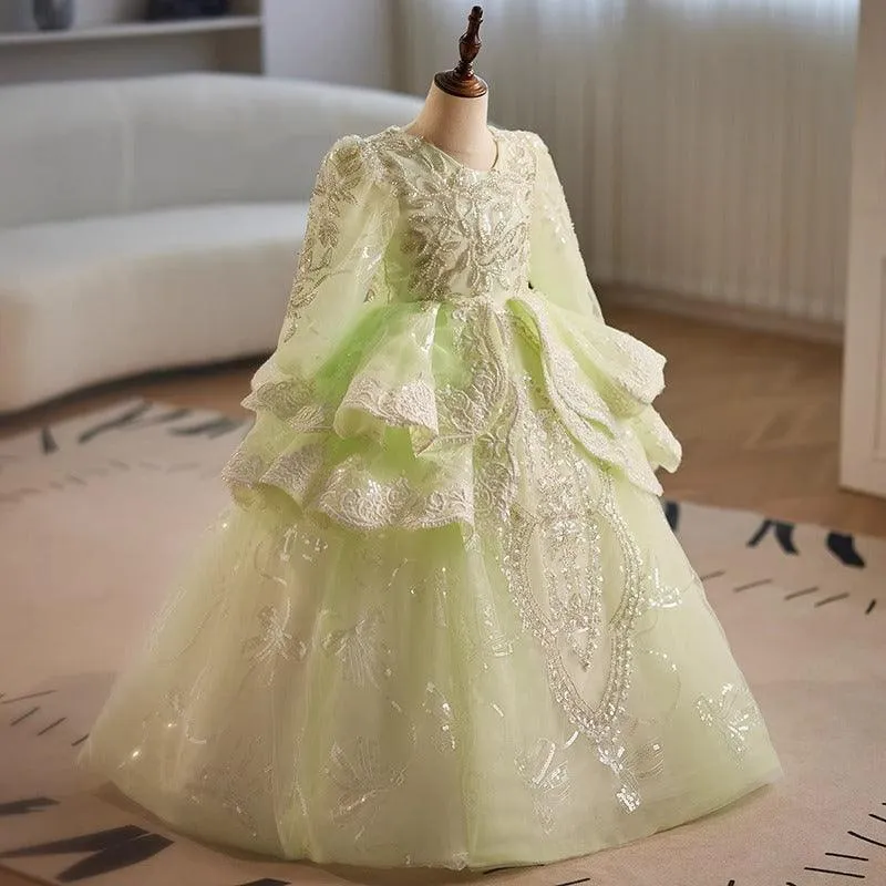 Girls Princess Dress Wedding Flower Girl Stage Performance Embroidered Girls Evening Dress