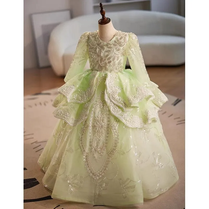 Girls Princess Dress Wedding Flower Girl Stage Performance Embroidered Girls Evening Dress