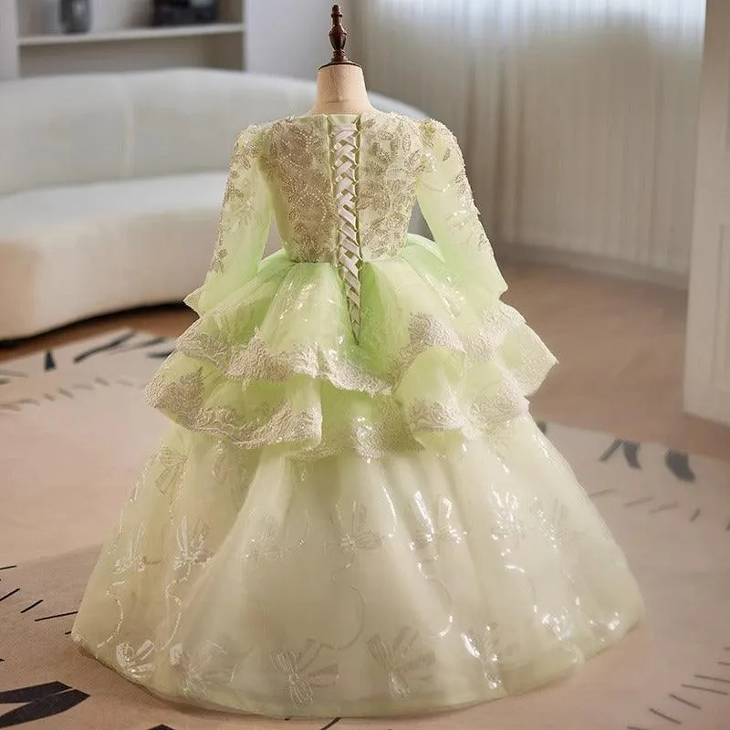 Girls Princess Dress Wedding Flower Girl Stage Performance Embroidered Girls Evening Dress