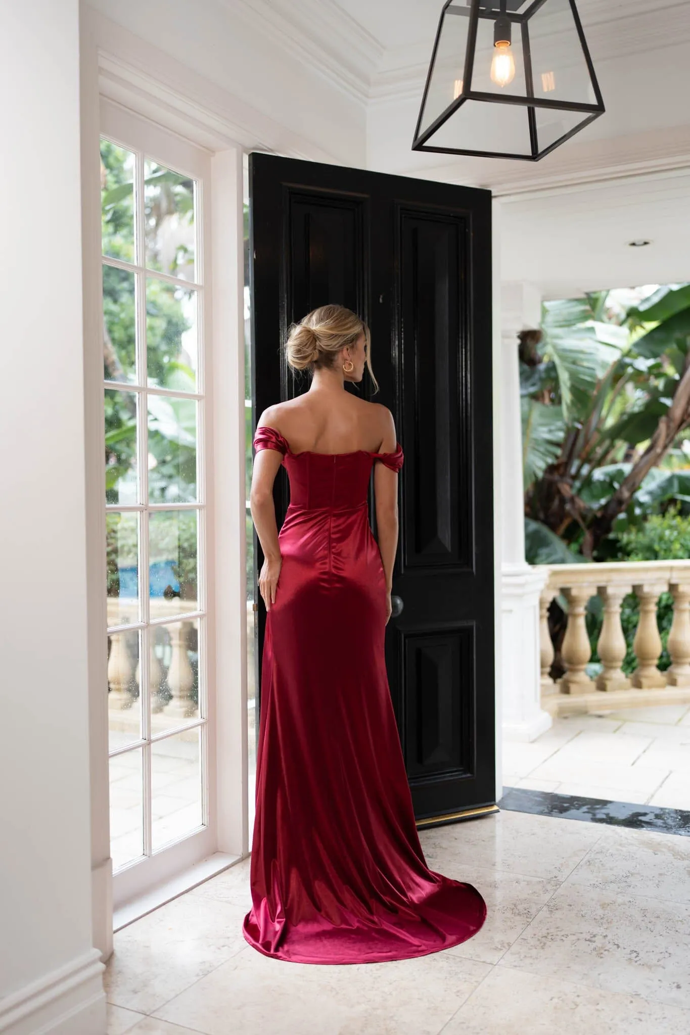 Janiyah Off-Shoulder Gown - Deep Red