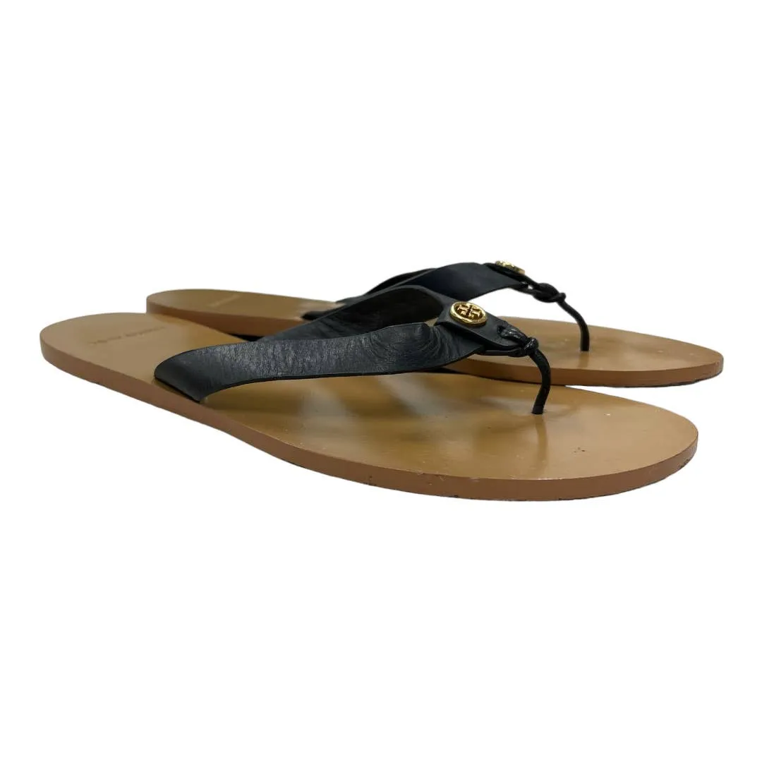 Tory Burch Manon Leather Logo Flip Flop Sandals Size 8 Black