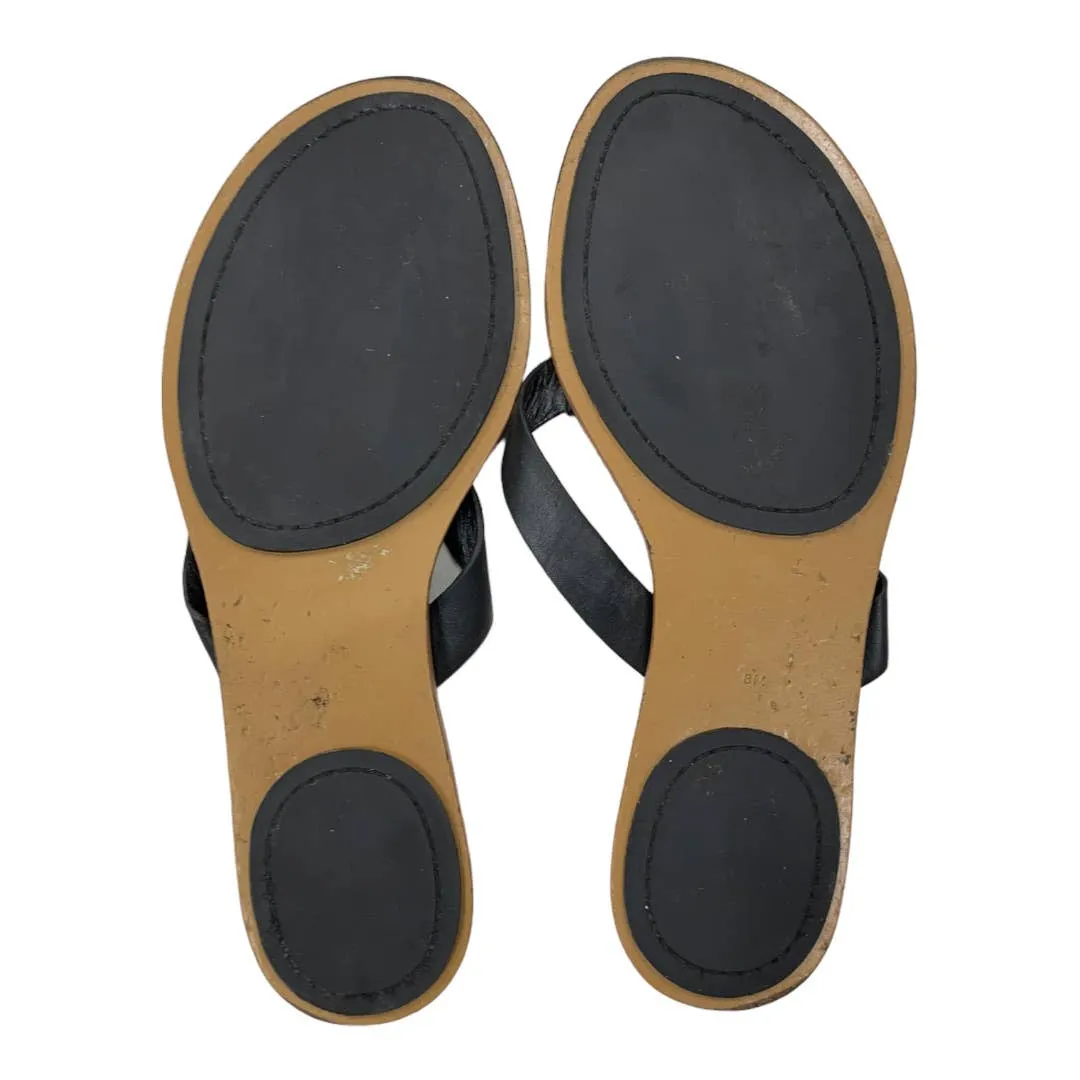 Tory Burch Manon Leather Logo Flip Flop Sandals Size 8 Black