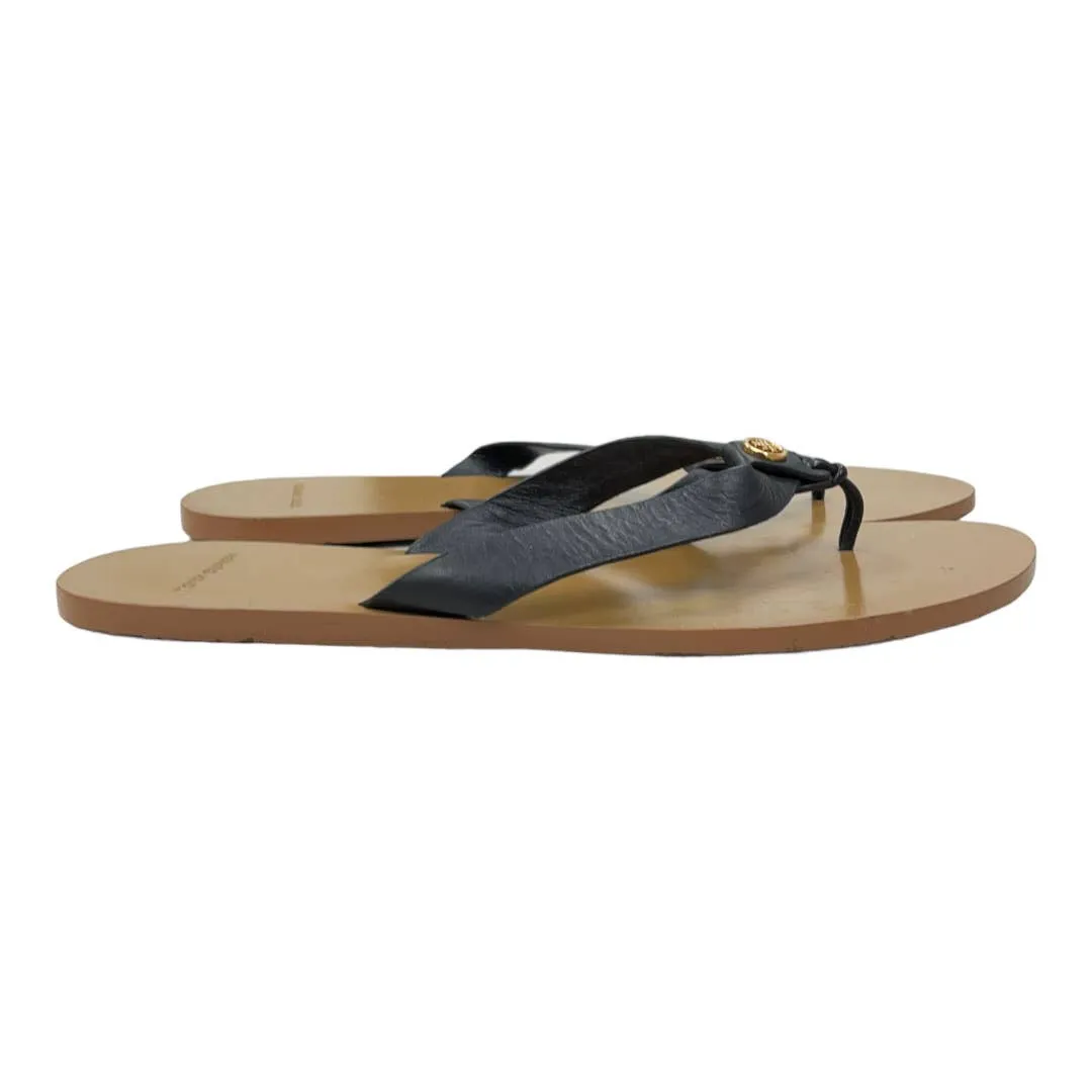 Tory Burch Manon Leather Logo Flip Flop Sandals Size 8 Black